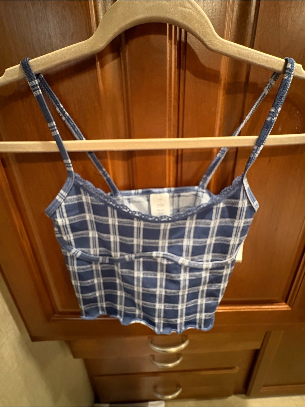 Blue Plaid Cropped Cami Tank